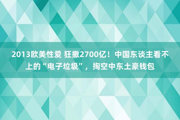 2013欧美性爱 狂撒2700亿！中国东谈主看不上的“电子垃圾”，掏空中东土豪钱包