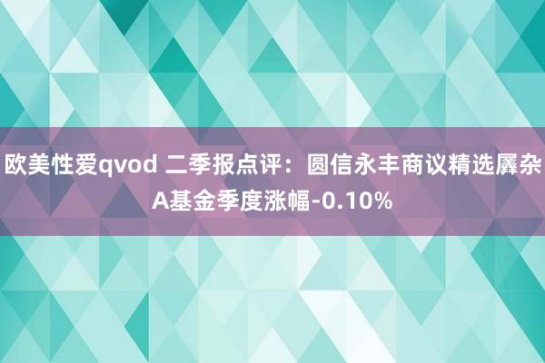 欧美性爱qvod 二季报点评：圆信永丰商议精选羼杂A基金季度涨幅-0.10%