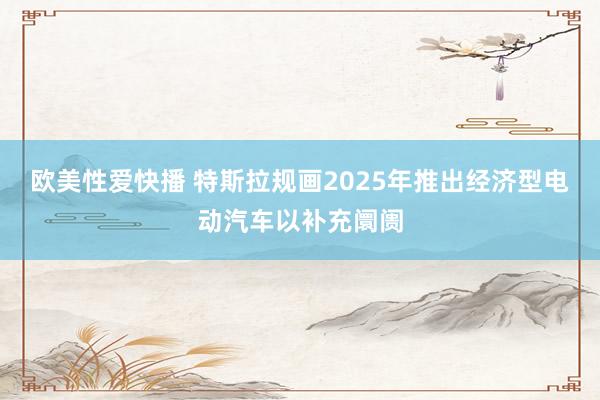 欧美性爱快播 特斯拉规画2025年推出经济型电动汽车以补充阛阓